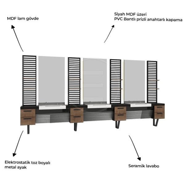 3 Kişilik Ceramix Dip Berber Tezgahı