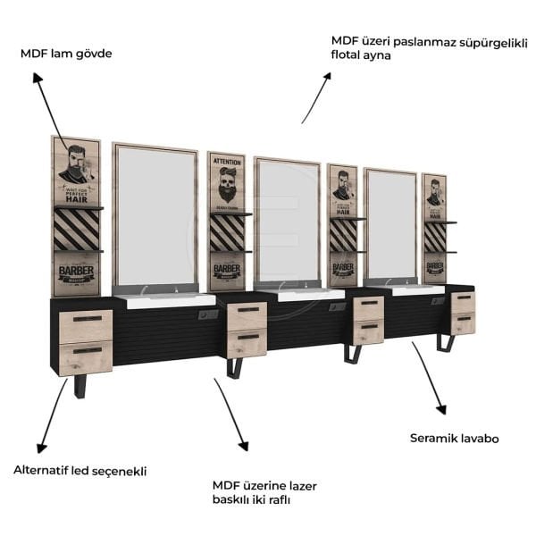 3 Kişilik Ceramix Barber Tezgahı