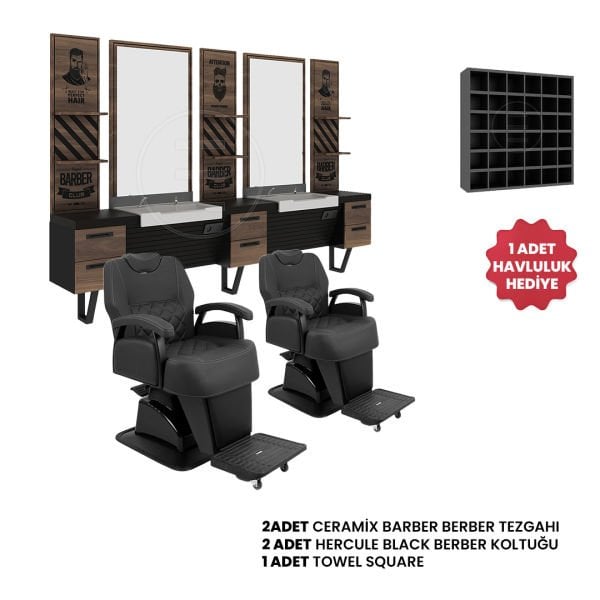 2'li Ceramix  + 2 Adet Hercule Black Berber Koltuğu + Havluluk Hediye